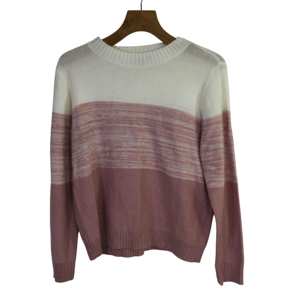 Fate Womens Color Blocked Pullover Sweater Crew Neck Off-White Pink Size Medium